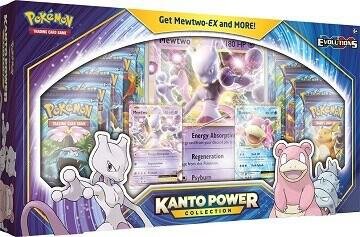 Pokémon Kanto Power Collection XY Evolutions box featuring promo cards, booster packs, and collectible Pokémon trading cards.