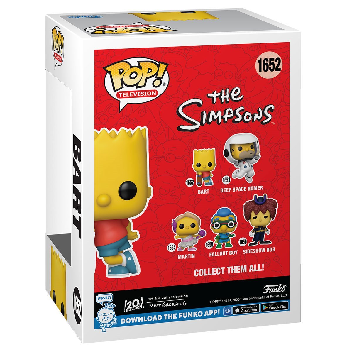 The Simpsons Funko Pop! Television - Set of 5 - Sideshow Bob #1656, Milhouse as Fallout Boy #1655, Martin Prince as Calliope #1654, Deep Space Homer #1653, and Bart Simpson with Skateboard #1652 - Collectible Vinyl Figures with Case