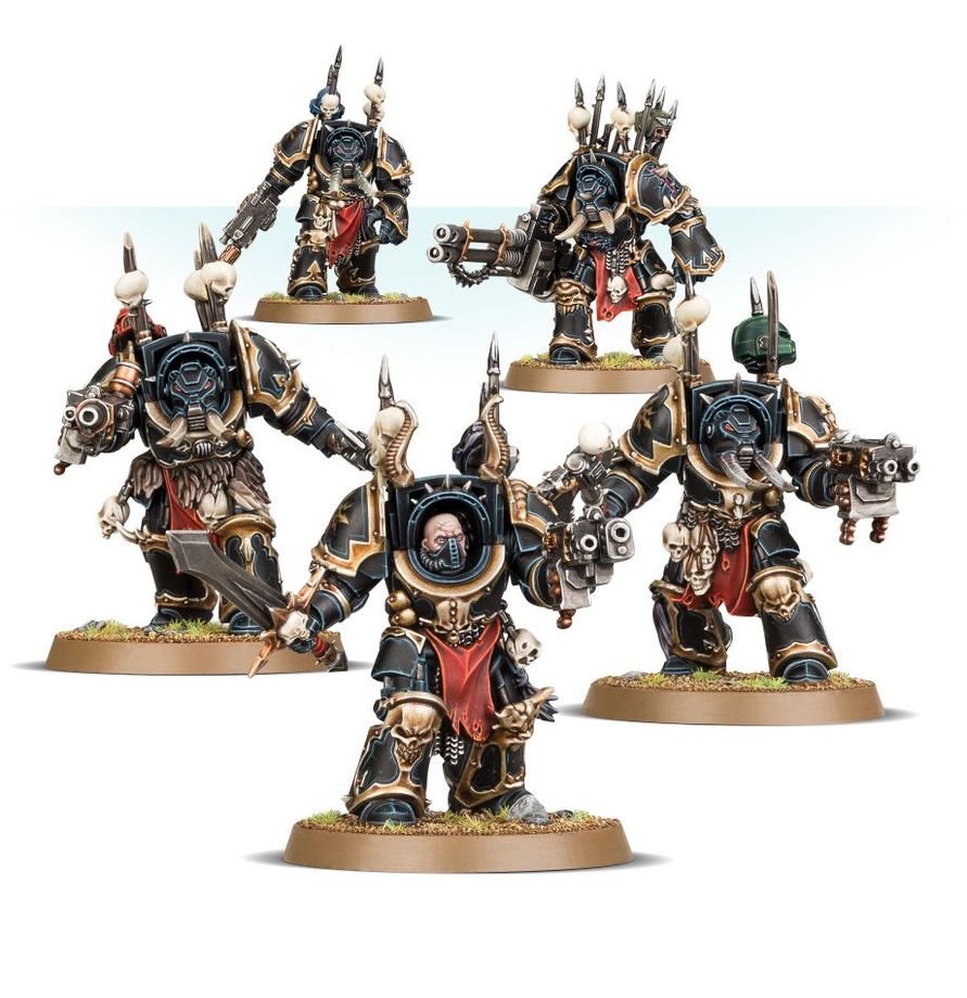Warhammer 40,000 Chaos Space Marines Terminator Squad – 5 Chaos Terminators Miniatures with Customisable Weapons & Transfer Sheet – Plastic Model Kit for Chaos Space Marines, World Eaters & Emperor’s Children