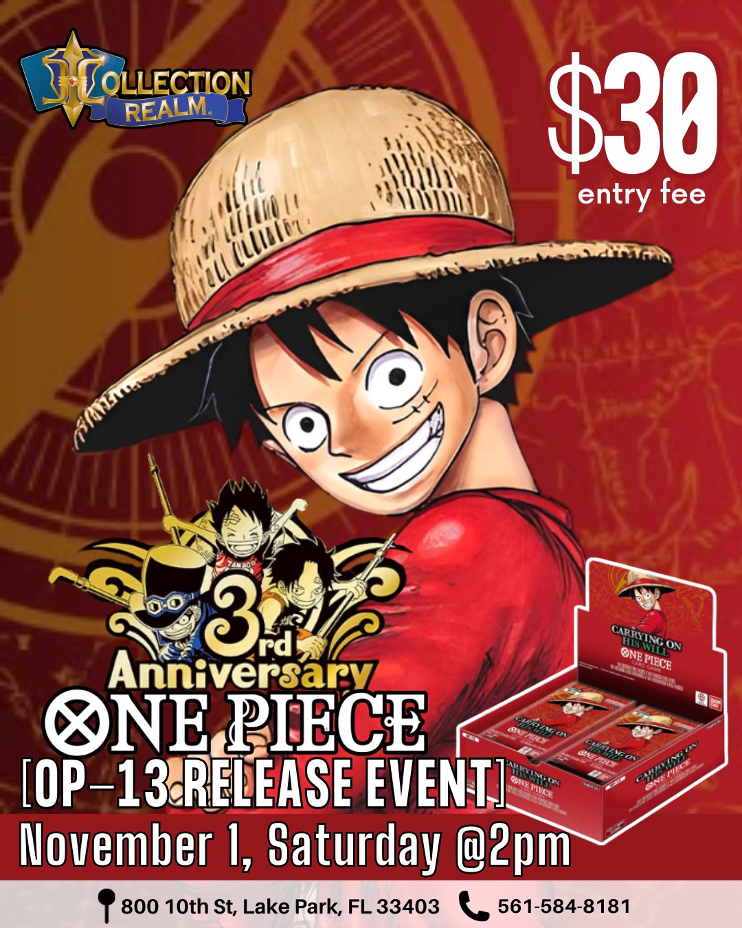One Piece 3rd Anniversary OP-13 Release Event Tournament | November 1, Saturday 2PM