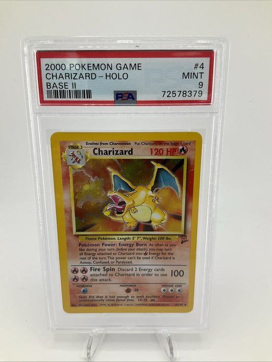 2000 Pokemon Game Charizard Holo Base Set 2 Vintage 4/130 WOTC PSA 9 Mint 🔥
