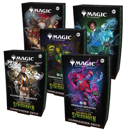 Magic: The Gathering Secrets of Strixhaven Commander Deck Case (SOC) – 5 Ready-to-Play 100-Card Decks, New Commander Cards, Foils & Accessories (PRE-ORDER APRIL)
