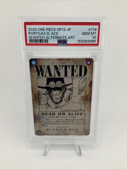 PSA 10 One Piece Portgas.D.Ace Wanted Poster SP OP13-119 SEC Japanese