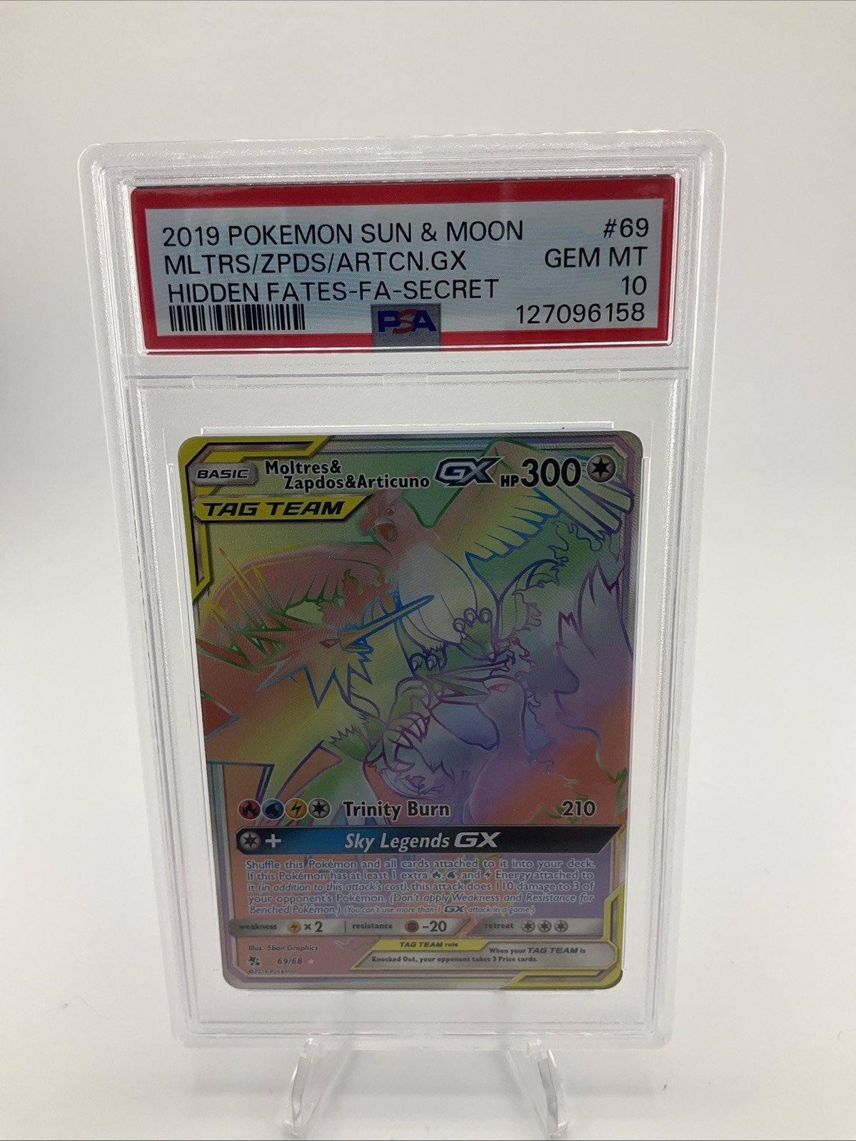 Pokemon Moltres & Zapdos & Articuno GX (Secret) 69/68 Hidden Fates Holo PSA 10