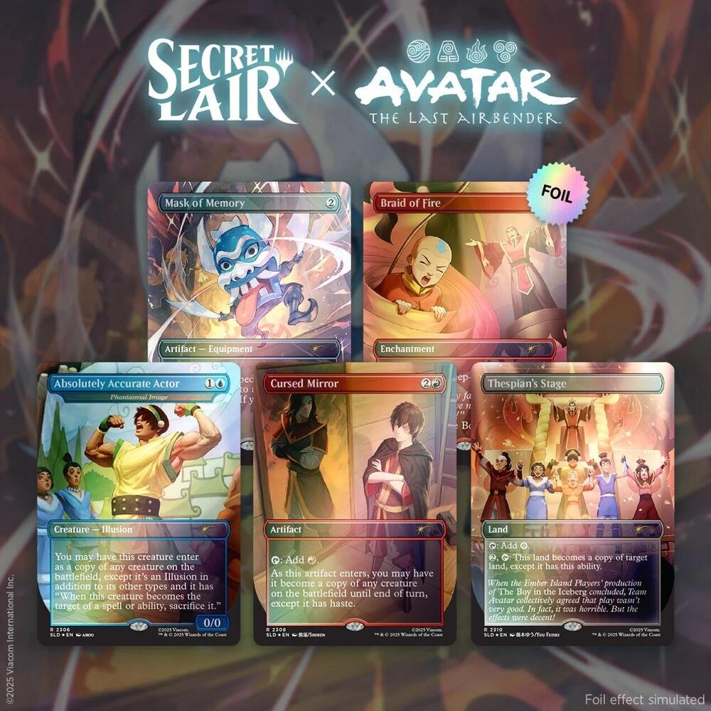 MTG Secret Lair x Avatar The Last Airbender The Ember Island Players Rainbow Foil Edition sealed card set.