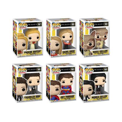 Friends Wave 6 Funko Pop! Case of 6 - Ross Geller Armadillo 1648, Rachel Green with Cat 1650, Phoebe Buffay 1647, Monica Geller Mockolate 1649, Joey Tribbiani Superman 1645, and Chandler Bing Flashback 1646 - Approx. 3 3/4" Vinyl Figure