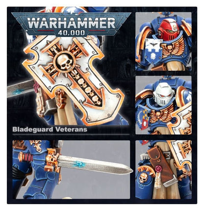 Warhammer 40,000 Space Marines Bladeguard Veteran Squad – 3 Plastic Miniatures with Power Swords & Storm Shields, Customizable Warhammer 40K Model Kit for Collectors & Tabletop Gaming (PRE-ORDER)