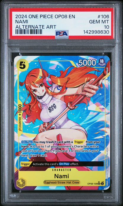 One Piece Nami OP08 ALT PSA 10 8630 Graded Trading Card