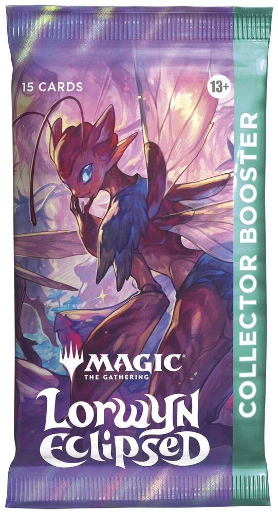 Magic The Gathering Lorwyn Eclipsed Collector Booster Pack with 15 sealed Magic trading cards for collectible card games.