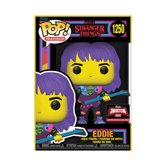 Eddie Hellfire Club with Guitar (Black Light) Funko Pop! Netflix Stranger Things - Target Con 2024 Exclusive Limited Edition - Approx. 3.9" Collectible Vinyl Figure #1250 with Window Display Box (Pre-Order)