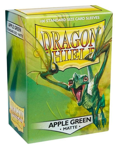 Dragon Shield Matte Apple Green 100ct textured trading card sleeves for Pokémon cards and MTG