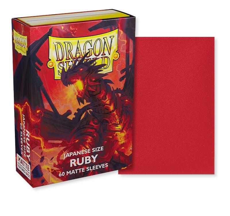 Dragon Shield Japanese Size Matte Card Sleeves in Ruby, 60-count, ideal for collectible card games and trading card protection.