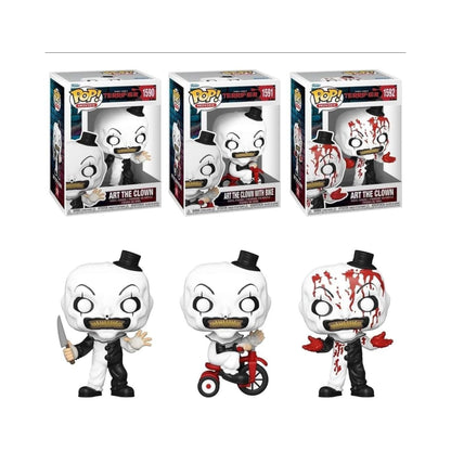 Art The Clown Funko Pop! Movies: Terrifier - Vinyl Figures Set - Art The Clown with Knife #1590, Art The Clown with Bike #1591 & Bloody Art The Clown #1592 - 3 Collectibles with Window Display Box