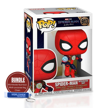 Spider-Man Integrated Suit Funko Pop! Marvel Studios Spider-Man No Way Home  - Approx. 3 3/4" Collectible Bobble-Head Figure #913 in Window Display Box