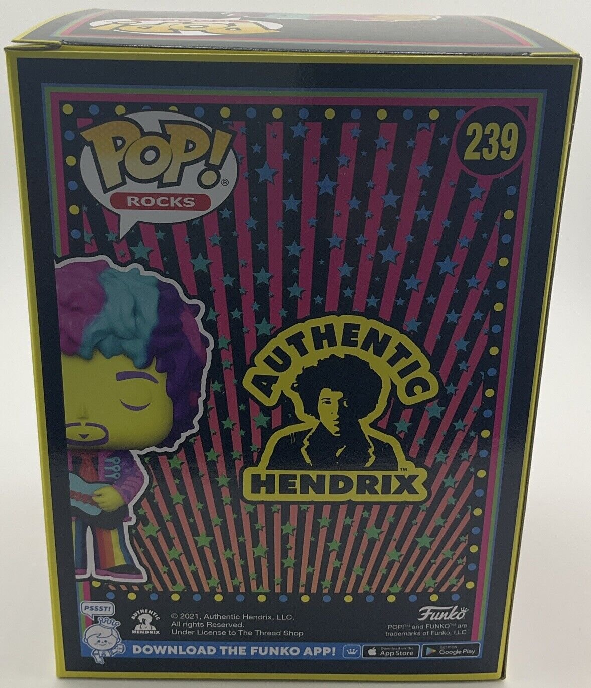 Funko Pop Vinyl Rocks Jimi Hendrix 2021 Festival of Fun NYCC #239 Blacklight Exc