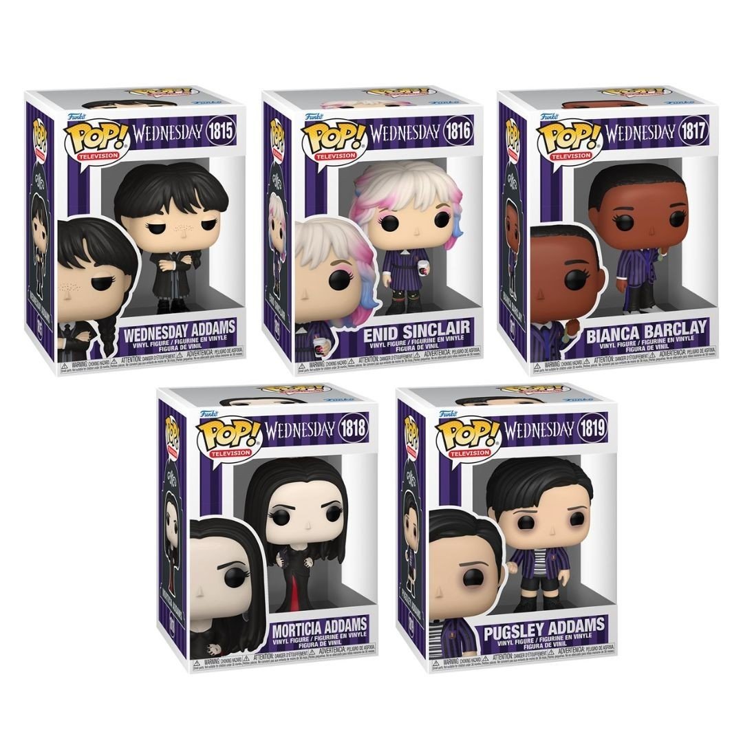 Wednesday Season 2 Funko Pop! Television - Set of 5 (Wednesday Addams #1815, Enid Sinclair #1816, Bianca Barclay #1817, Morticia Addams #1818, and Pugsley Addams #1819) Collectible Vinyl Figures