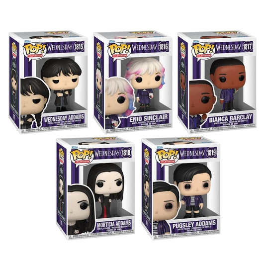 Wednesday Season 2 Funko Pop! Television - Set of 5 (Wednesday Addams #1815, Enid Sinclair #1816, Bianca Barclay #1817, Morticia Addams #1818, and Pugsley Addams #1819) Collectible Vinyl Figures