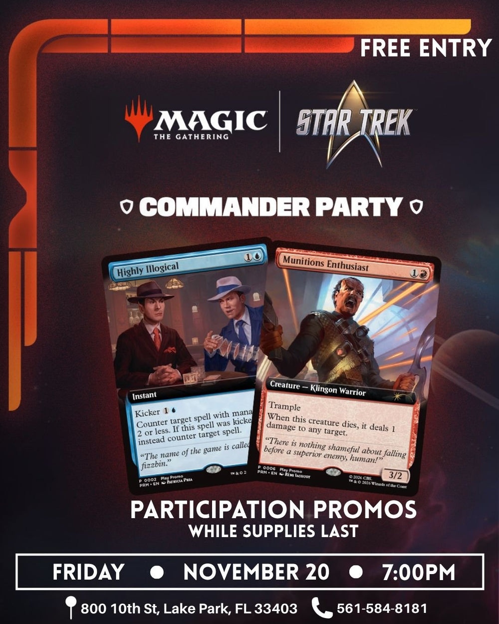 Magic: The Gathering – Star Trek Commander Party – November 20 2026 (Friday) 7:00 PM