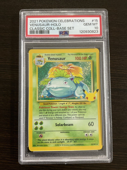 PSA 10 GEM MINT Venusaur Celebrations Classic Collection Pokemon Card 15/102
