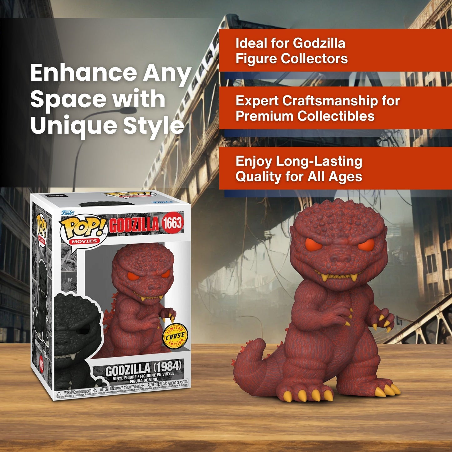 Godzilla (1984) Funko Pop! Movies - 70th Anniversary - Ultra -Rare Chase Limited Edition Collectible Vinyl Figure #1663 with Window Display Box