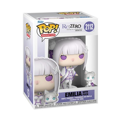 Emilia with Puck #2112 Buddy Funko Pop! Animation RE: Zero - Starting Life in Another World - Approx. 4" (Emilia) and 1 1/2" (Puck) Collectible Vinyl Figures Bundled with Display Box Protector Case - Estimated Arrival: Nov. 2025 (PRE-SALE)