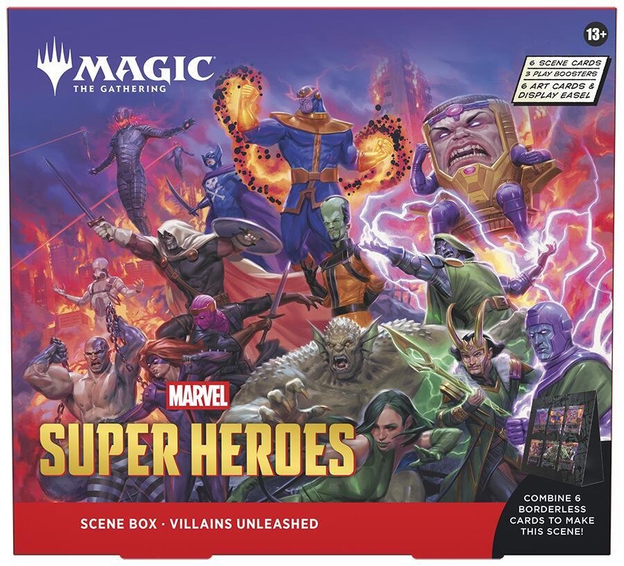 MTG Marvel Super Heroes Scene Box - Villains Unleashed | Foil & Art-Only Cards, Play Boosters, Display Easel for Collectors & Deck Builders (PRE-ORDER JUNE)