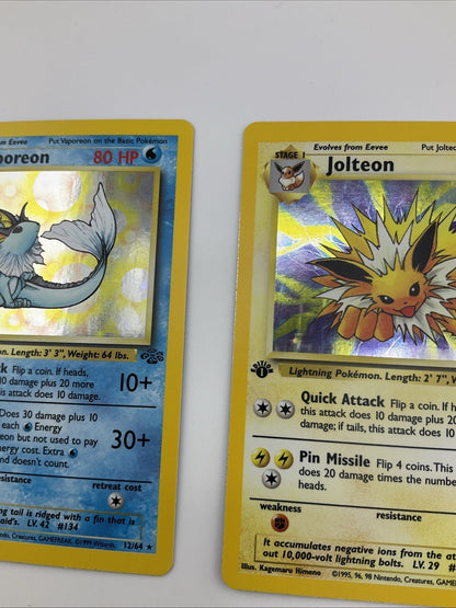 1st Edition NM Flareon, Jolteon, Vaporeon Jungle Holo Pokemon Cards