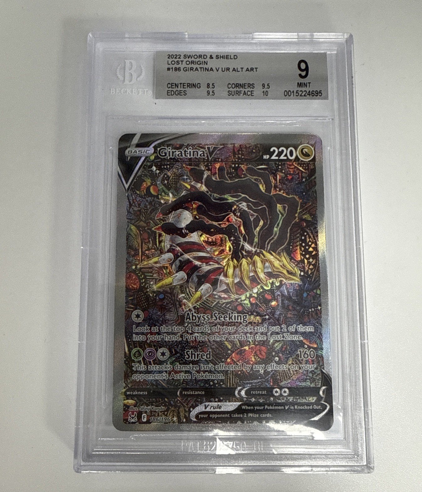 2022 POKEMON LOST ORIGIN ALTERNATE FULL ART #186 GIRATINA V Beckett BGS 9