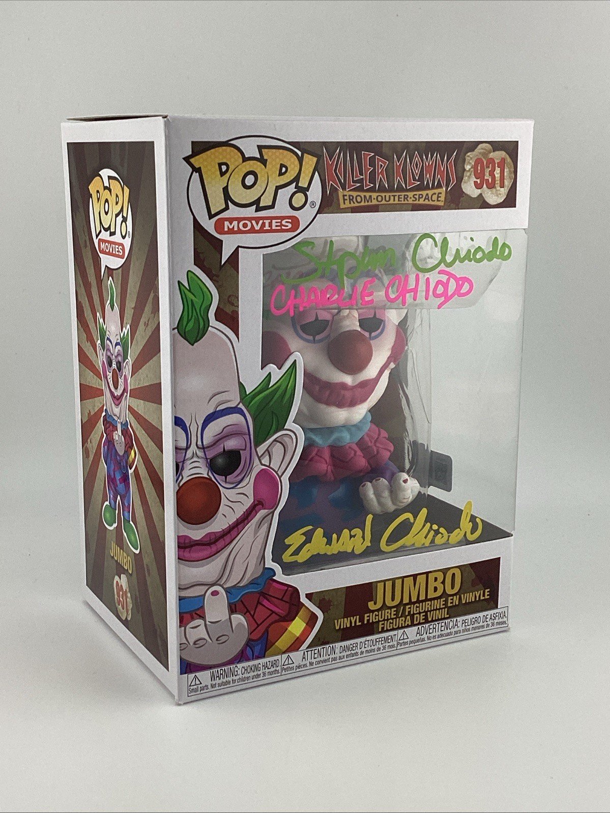 Funko Pop! Vinyl:Killer Klowns Jumbo #931 Signed Charlie,Stephen, Edward Chiodo
