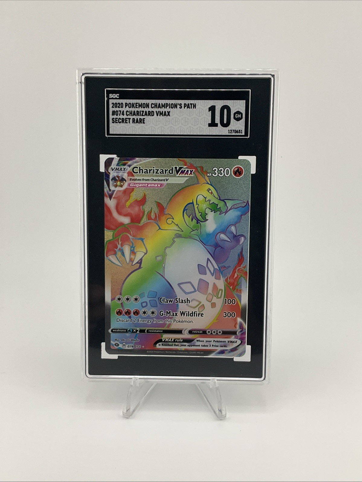 Pokemon TCG Charizard VMAX 074/073 Rainbow Rare Champion's Path SGC 10