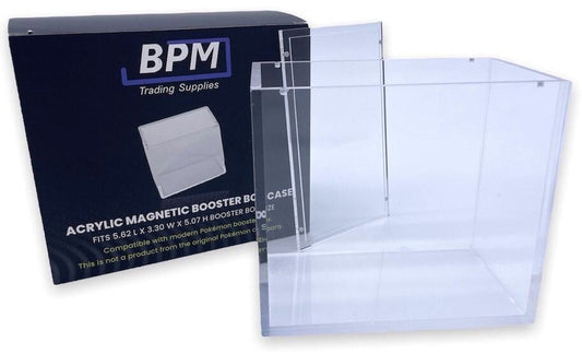 BPM Trading Supplies Acrylic magnetic booster box case – clear protective card holder for collectible Pokémon cards
