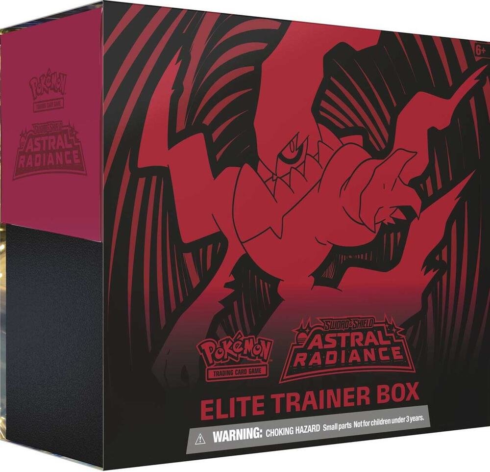 Pokemon Astral Radiance Elite Trainer Box with Darkrai sleeves, booster packs, energy cards and accessories