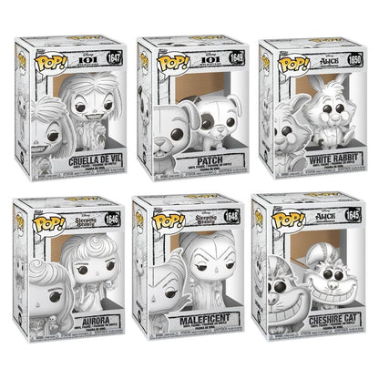 Disney Sketched 101 Dalmatians Wave 2 Funko Pop! Set of 6 (Cheshire Cat #1645, Aurora #1646, Cruella De Vil #1647, Maleficent #1648, Patch #1649, and White Rabbit #1650) Collectible Vinyl Figure - Estimated Arrival: Oct. 2025 (PRE-SALE)