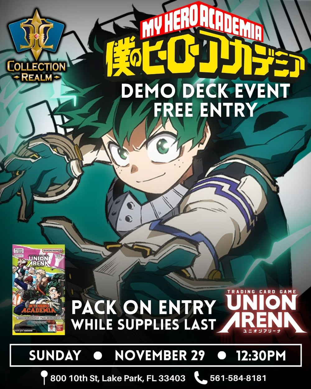 Union Arena – My Hero Academia Demo Deck Event – November 29 2026 (Sunday) 12:30 PM