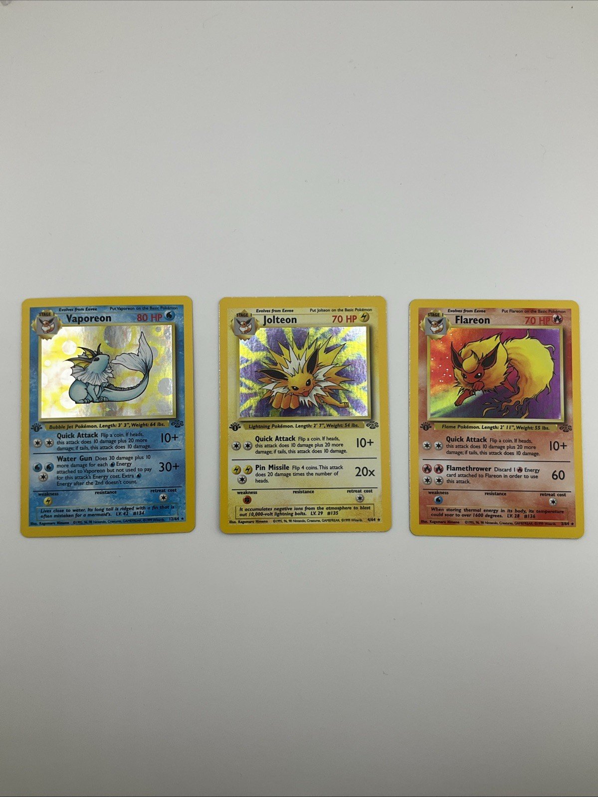 1st Edition NM Flareon, Jolteon, Vaporeon Jungle Holo Pokemon Cards