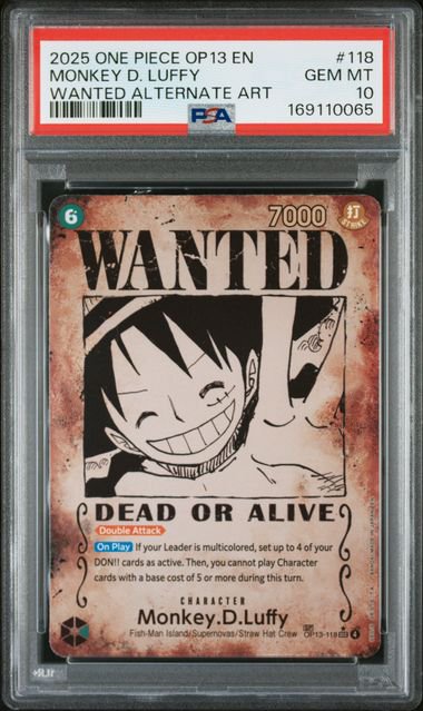 One Piece Luffy WANTED OP13 PSA 10 0065