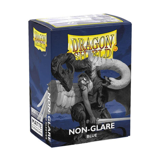 Dragon Shield Non-Glare Matte Blue 100 count sleeves for trading card protection and reduced glare.