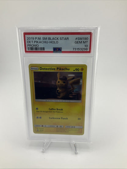 Pokemon PSA 10 PIKACHU SM190 - DETECTIVE PIKACHU - 2019 HOLO PROMO - GEM MINT