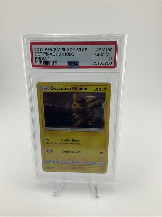 Pokemon PSA 10 PIKACHU SM190 - DETECTIVE PIKACHU - 2019 HOLO PROMO - GEM MINT
