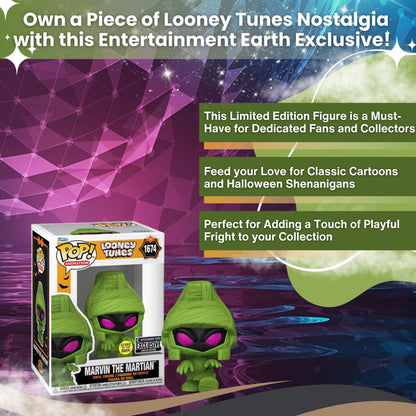 Marvin The Martian Funko Pop! Animation Looney Tunes - Glow-in-The-Dark Entertainment Earth Exclusive Limited Edition Vinyl Figure# 1674 with Display Box Protector Case