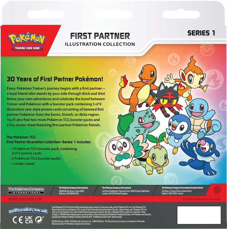 Pokémon TCG First Partner Illustration Collection Series 1 – Pokémon Booster Pack Set with Promo Cards, Trading Cards, Stickers, Collectible Card Game