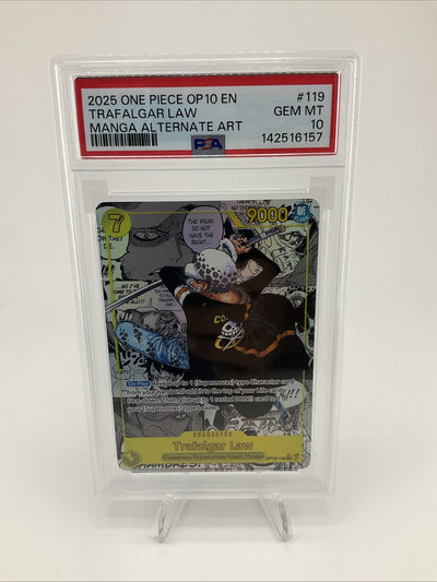 2025 ONE PIECE OP10-ROYAL BLOOD MANGA ALTERNATE ART #119 TRAFALGAR LAW PSA 10