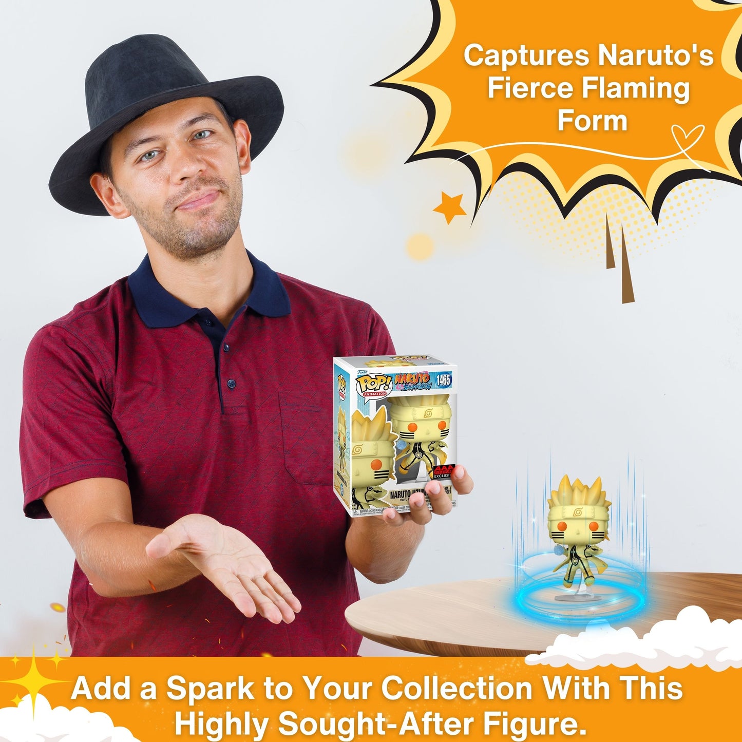 Naruto Uzumaki (Kurama Link Mode) Funko Pop! Naruto Shippuden - AAA Anime Exclusive Vinyl Figure # 1465  with Display Box Protector Case
