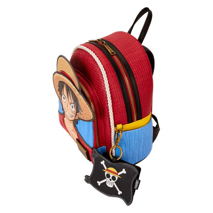 Loungefly One Piece Luffy Cosplay Faux Vegan Leather Mini Backpack with Coin Bag (9x10.5x4.5") - NYCC Limited Edition 500 - Pack of 1