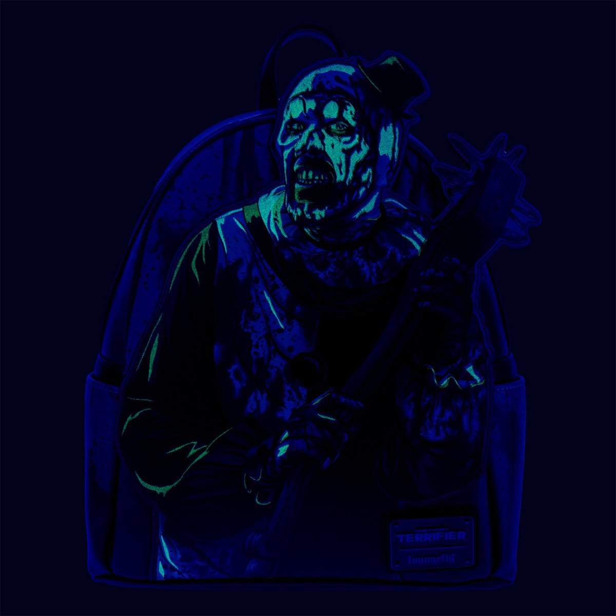 Loungefly Terrifier Art the Clown Glow-in-the-Dark Blood Splatter Mini Backpack - Entertainment Earth Exclusive Faux Leather Horror Collectible Bag with Adjustable Straps, 10 x 9 x 6 Inches