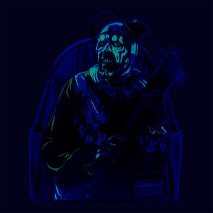 Loungefly Terrifier Art the Clown Glow-in-the-Dark Blood Splatter Mini Backpack - Entertainment Earth Exclusive Faux Leather Horror Collectible Bag with Adjustable Straps, 10 x 9 x 6 Inches
