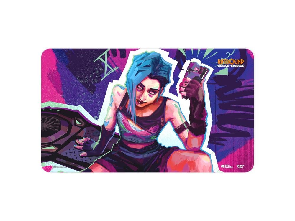 Riftbound League of Legends Jinx themed playmat for card game use.