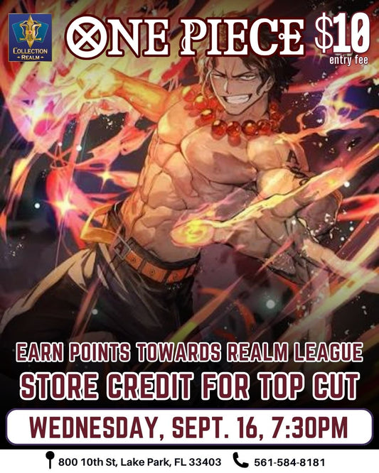 One Piece TCG Tournament — Wednesday 7:30 PM, September 16