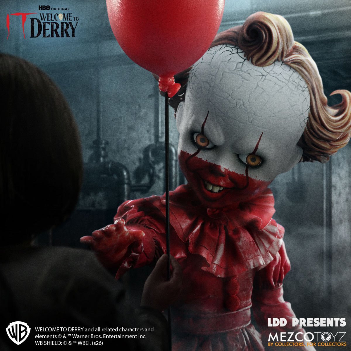 Mezco Toyz Living Dead Dolls Presents Welcome to Derry Bloody Pennywise Doll, 10-Inch Collectible Figure with 5 Points of Articulation and Red Balloon (PREORDER - Release Date April 2027)