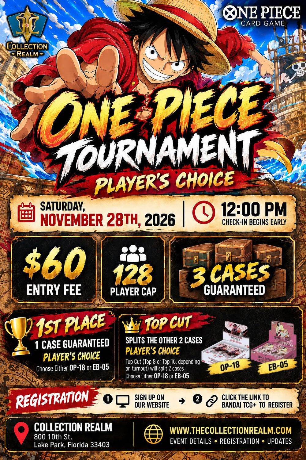 One Piece Card Game – Player’s Choice Tournament – November 28, 2026 (Saturday) 12:00 PM